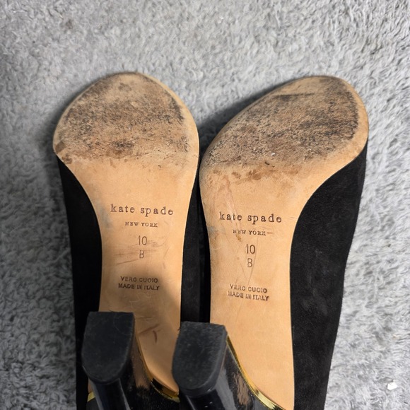 Kate Spade Black Heels Suede Mary Jane Vero Cuoio Gold Accent Heel Size 10 - Picture 6 of 7